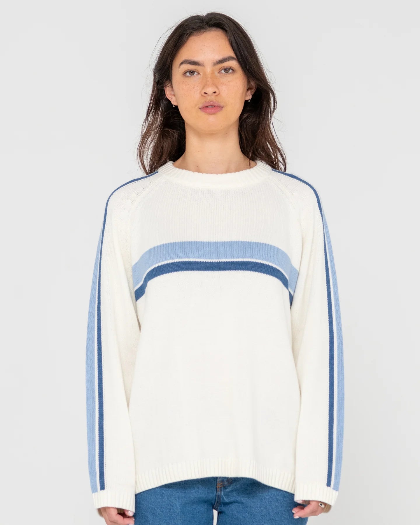 WHITE LINES LONG SLEEVE CREW NECK KNIT